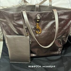Rebecca Minkoff Metallic Tote Bag with Matching Pouch